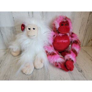 Plush monkey stuffed animal set pink white rose valentine day